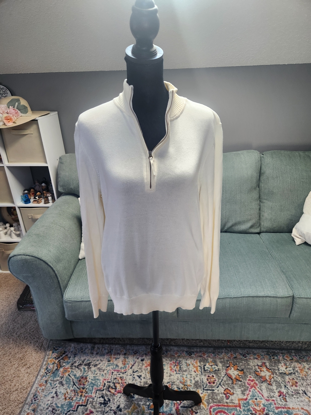 Foxcroft Cream Half-Zip Women's Sweater Large 100% Pima Cotton